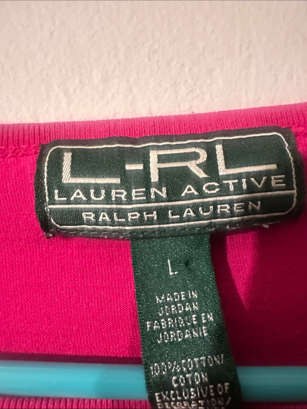 LRL Lauren Active Womens LS Top Pink W/embroidered Gold Crest Logo Cotton Sz L